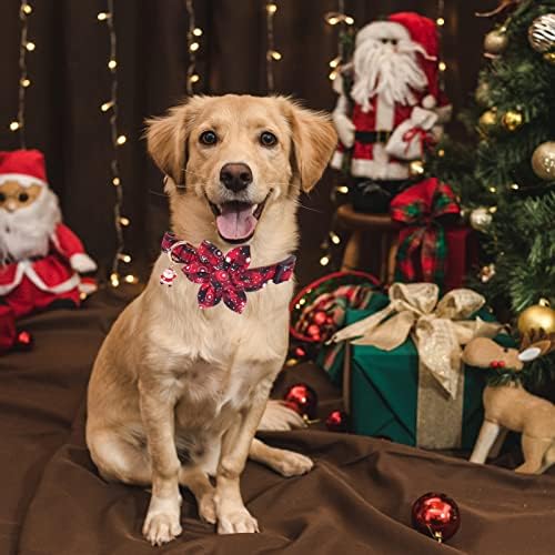 PTDECOR Noel Köpek Çiçek Yaka, Çıkarılabilir Çiçekli Ayarlanabilir Kırmızı Ekose Köpek Noel Tasmaları Küçük Orta Büyük