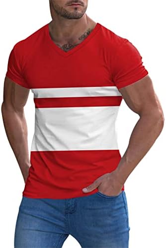 HDDK Erkek kısa kollu tişörtler V Boyun, Yaz Çizgili Patchwork Slim Fit Spor Tee Üstleri Hafif Koşu Tshirt