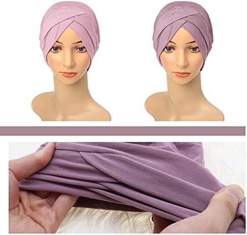 ŞARKI F LTD 2 ADET Türban Kap Uyku Kap Bere Headwrap Bere Şapka Şapkalar Yumuşak Elastik Moda Kadınlar için Saç Dökülmesi