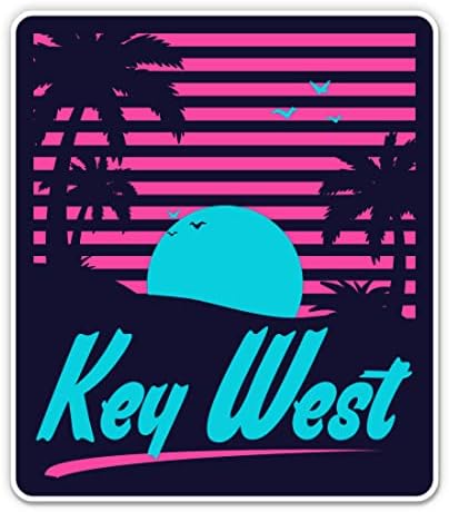 Key West Florida Tropikal Etiket-3 laptop etiketi - Su Geçirmez Vinil Araba, Telefon, Su Şişesi-Key West Çıkartması