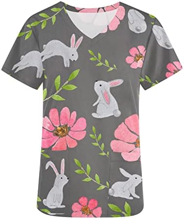 Bayan Derin V Boyun Gökkuşağı Çiçek Grafik Ofis Fırçalayın Sevimli Hayvan Tavşan Kostümleri Cosplay Bluz Tee Bayanlar