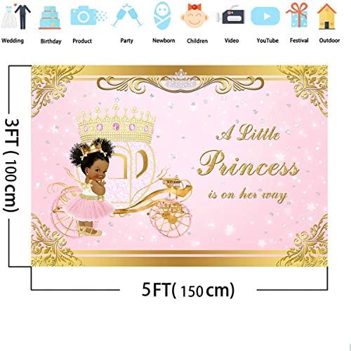 Mocsıcka Altın Prenses Zemin Pembe Küçük Prenses Yolda Bebek Duş Fotoğraf Arka Plan Vinil Glitter Altın Prenses Arabası