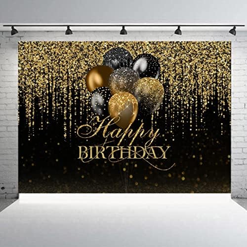 Aperturee 9x6ft Mutlu Doğum Günü Zemin Glitter Siyah ve Altın Bokeh Balonlar Altın Sparkle Pullu Noktalar Fotoğraf