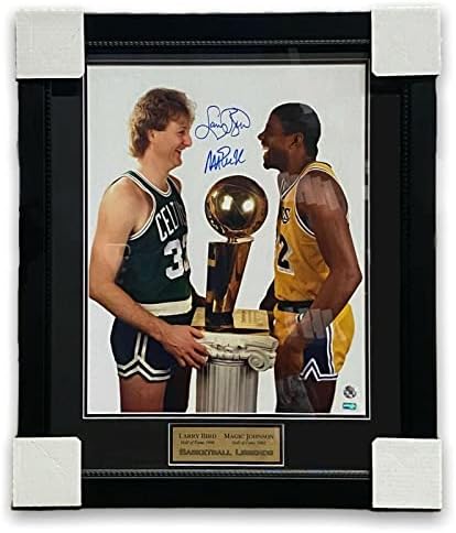 Larry Bird & Magic Johnson, 20x24 nep'ye Çerçeveli İmzalı 16x20 Fotoğraf İmzaladı - İmzalı NBA Fotoğrafları