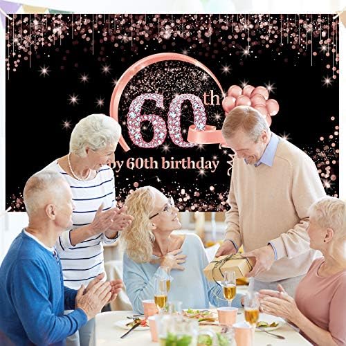 Lnlofen 60th Doğum Günü Afiş Süslemeleri Zemin Kadınlar için, Ekstra Büyük 60 Yaşındaki Doğum Günü Partisi Dekor Malzemeleri,