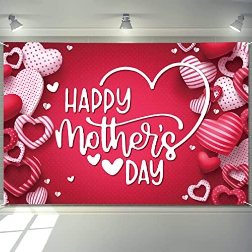 Arosche Anneler Günü Süslemeleri Afiş 72 x 48 Zemin Mutlu anneler Günü Kalp Kırmızı Fotoğraf Arka Plan Mevsimsel Tatil