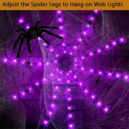 Gfrtısng güneş enerjili cadılar Bayramı 60 LED mor örümcek Web ışıkları 3.28 ft çapı 8 modları su geçirmez güneş siyah