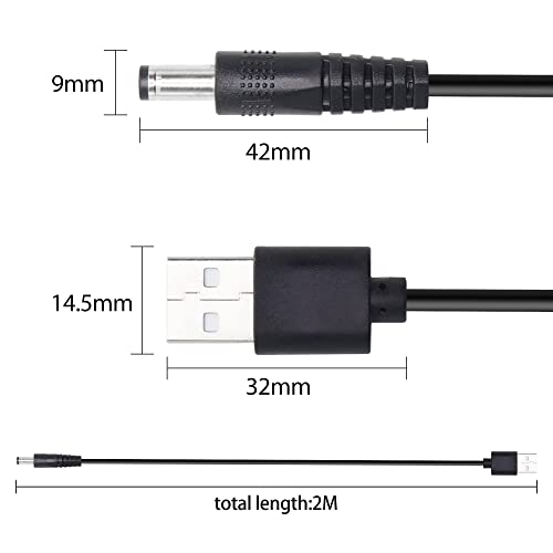 RIIEYOCA 5V DC Güç Kablosu,USB 2.0 Erkek DC 5.5 mm x 2.1 mm Erkek Güç Kablosu Yönlendirici, led ışık,Hoparlör,Küçük
