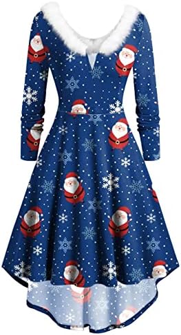 Elbise Kadınlar için 2022 Noel Kokteyl Elbiseleri Sevimli Baskılı Tatil Vintage Elbise Bayan Noel Baba Resmi Salıncak