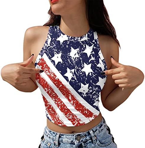 4th Temmuz Gömlek Kadınlar için Amerikan Bayrağı Yaz Kolsuz O-Boyun Tank Top Yıldız Çizgili Gömlek Casual Gömlek Tunik