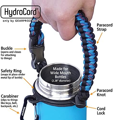 Gearproz HydroCord Hidro Flask Su Şişeleri için Tutamak, Geniş Ağızlı Hidroflask 1.0, Demir Şişe, Termoflask ve Takeya