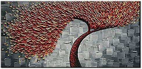 Bıçak 3D Kırmızı Ağaç El Yapımı Soyut Çiçekler Yağlıboya Tuval Üzerine duvar sanat resmi Yatak Odası Oturma Odası