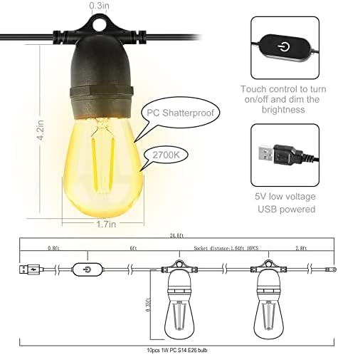 BRİMAX açık dize ışıkları kamp ve çadırlar için 24.6 Ft USB Powered, su geçirmez LED dize ışıkları Kamp alanınıza