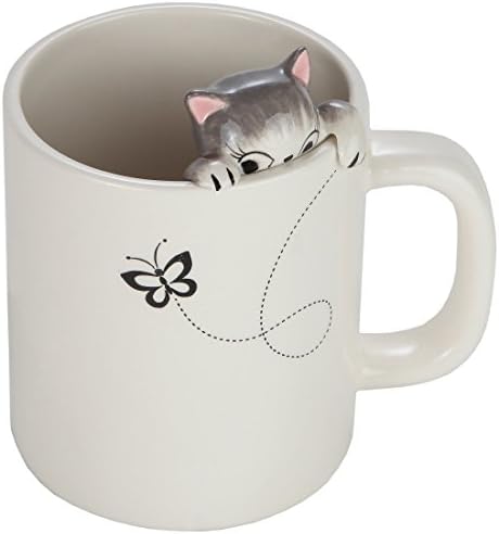 Lily'nin Evi Kahve ve Çay için Sevimli Tutunan Gri Tekir Kedi Kupası. Kedi Severler için Seramik 3D Bardak