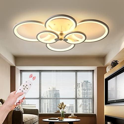 Telancy Modern Tavan lambası 6 Halka ışık Beyaz Tavan Montajlı LED Tavan Lambası Uzaktan Kumanda Çağdaş Kısılabilir