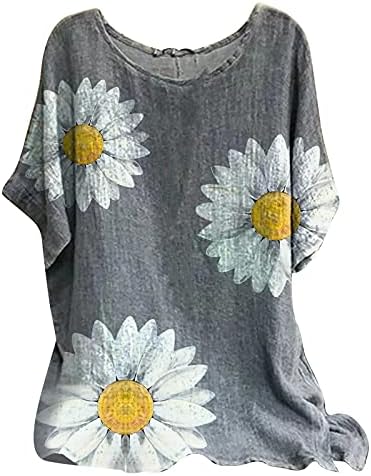 FQZWONG Bayan Kısa Kollu Üstleri Şık Rahat Gevşek Fit Crewneck T Shirt Artı Boyutu Rahat Çiçek Grafik Tees Bluz