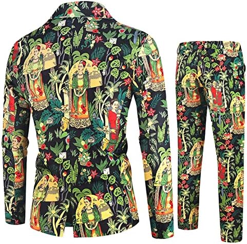 Sınzelımın Erkekler Çiçek Blazer ve Takım Elbise Pantolon 2 ADET Set Moda Düğme Şal Yaka Iş Rahat Ceket Parkas Tops