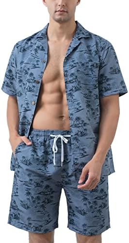 Yıldan Yıla Hawaii Gömlek Ve Şort Setleri Erkekler İçin Düzenli Fit Casual Hawaii Gömlek Setleri Çabuk Kuruyan Etkisi