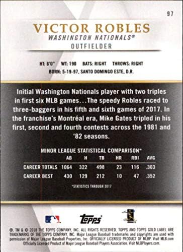 2018 Topps Altın Etiket Sınıf 2 Siyah 97 Victor Robles RC Washington Nationals MLB Beyzbol Ticaret Kartı