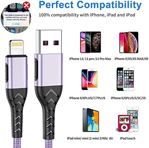 Durcord iPhone şarj cihazı, [Apple MFi Sertifikalı] 3 Paket 6FT USB Kablosu Yıldırım Şarj Kablosu, hızlı iPhone şarj
