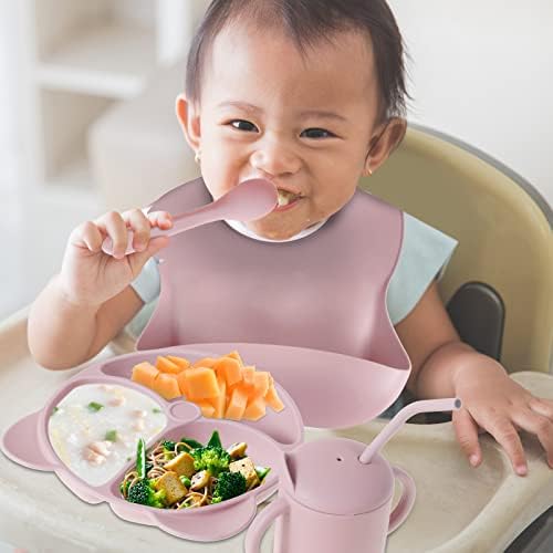 8 Adet Bebek Besleme Seti Silikon Bebek Sofra Seti Kullanımlık Bebek Led Sütten Kesme Malzemeleri Yıkanabilir Emme