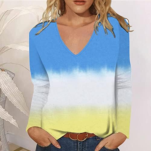 Kravat Boya Uzun Kollu V Yaka Gömlek Kadın, kadın Rahat Gevşek V Yaka Kravat Boya Baskı Uzun Kollu Bluz T-Shirt