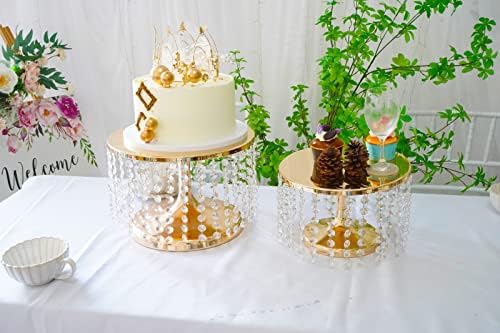 Tatlı Masa için LANLONG Kek Standı 10 inç Altın Kristal Kolye Metal Kek Standı, Masa, Düğün, Parti, Etkinlik için