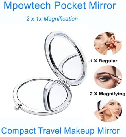 Mpowtech Büyütülmesi Kompakt Ayna Erkekler için, kadınlar ve Kızlar, Pu Deri El Küçük Cep Çanta Ayna, 2 x 1x Büyütme