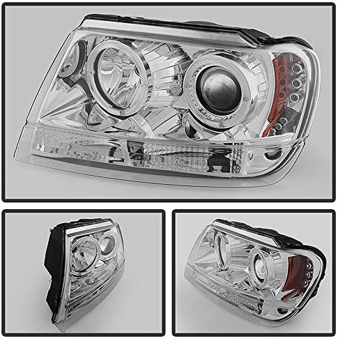 ACANII - 1999-2004 Jeep Grand Cherokee İçin LED ışık halkası Krom Konut Projektör Far Far, Sürücü ve Passenge