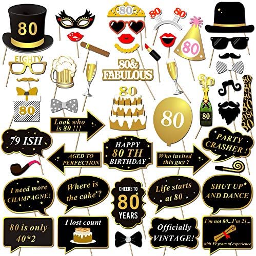 Konsait 80th Doğum Günü fotoğraf kabini Sahne (48 Sayısı), komik 80 Parti Fotoğraf Sahne Kiti Siyah Altın Dekor için