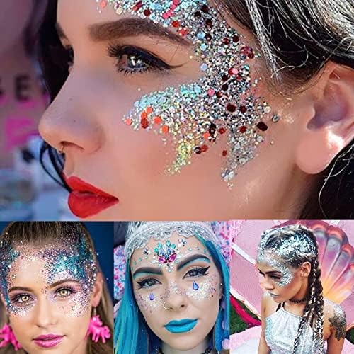 MEİCOLY Altın Vücut Glitter Jel, Konserler Kadınlar için Yüz Glitter, Mermaid Sequins Sıvı Holografik Tıknaz Glitter