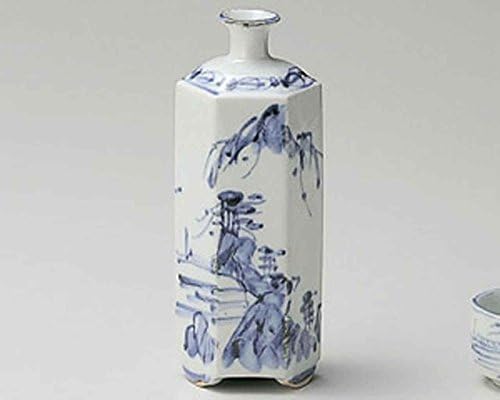 Japonya'da yapılan Sansui Altıgen 2.4 inç Sake sürahi Beyaz porselen