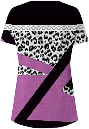 2023 Yaz Üstleri Kadınlar için Düzensiz Kesim Etek Boyu T Shirt Geometrik Colorblock Tunik Üstleri Kısa Kollu Crewneck