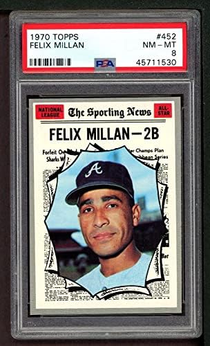 1970 Topps 452 All-Star Felix Millan Atlanta Braves (Beyzbol Kartı) PSA PSA 8.00 Braves