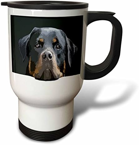 3dRose Rottweiler Portrait Vector-Seyahat Kupası, 14 oz, Paslanmaz Çelik, Beyaz