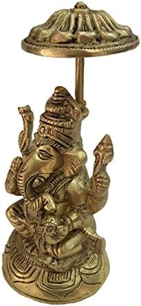 Şemsiye Dekoratif Sanat BH04600 ile BHARAT HAAT Saf Pirinç Metal Ganesh