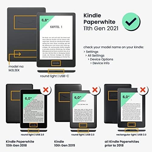 Kindle Paperwhite ile Uyumlu kwmobile Kılıfı 11. Nesil 2021-Kitap Stili PU Deri e-Okuyucu Kapak Folio Kılıf-Sarı