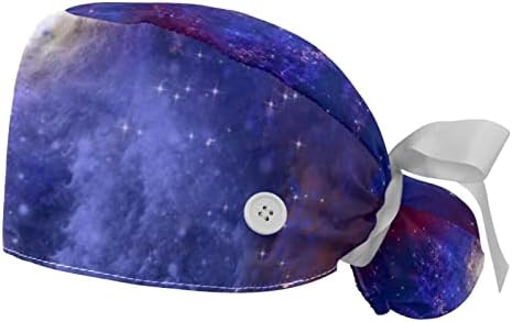 Düğmeli Kadınlar için Tıbbi Kapaklar Uzun Saç, 2 Parça Ayarlanabilir Çalışma Kapağı, Kozmik Yıldızlı Gökyüzü Galaxy