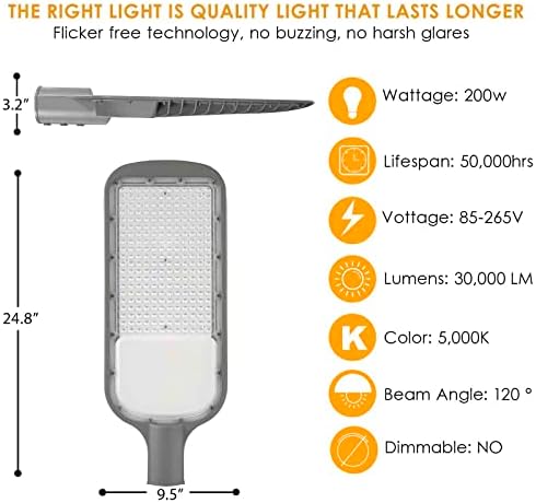 Alacakaranlıktan Şafağa Fotosel Sensörlü Brillirare 200W LED Otopark Işıkları, Ayarlanabilir Kol Montajlı 30000LM