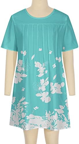 ticcoy Bayan Casual Midi Elbise Ekip Boyun Kısa Kollu Elbiseler Pilili Çiçek Baskı Sundress 2023 Yaz Elbiseler