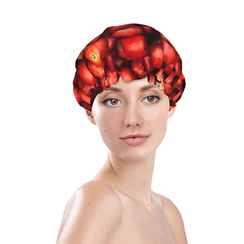 Kırmızı Yuvarlak Meyve Baskılı Duş Başlığı Saten Kaput saç bonesi Su Geçirmez Banyo Kapakları Elastik Bant Streç Hem