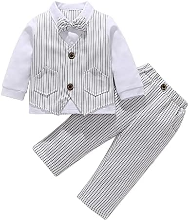 Duoremi Toddler Erkek Bebek Parti Elbise Düğme Aşağı Elbise Gömlek Sahte Takım Elbise Yelek Pantolon Şerit Kıyafet