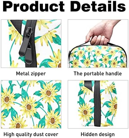 Kozmetik Çantası,Sevimli Ferah Makyaj Çantaları Seyahat Boyalı Ayçiçeği Yeşil Yapraklar Desen makyaj çantası Aksesuarları