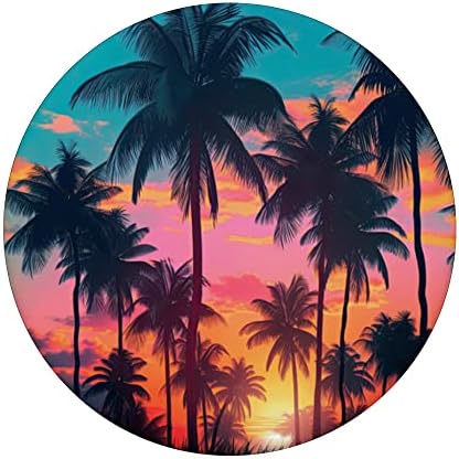 Palmiye Ağacı Gün Batımı Tropikal Boho Plaj Estetik Tatil PopSockets Değiştirilebilir PopGrip