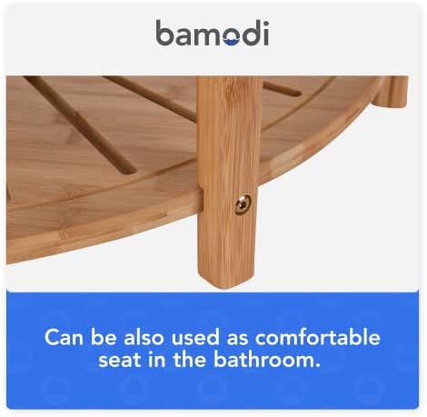 İç Duş için Depolama Raflı Bamodı Bambu Köşe Tabure-Tıraş Ayakları için Ahşap Banyo Tezgahı-Küçük Alanlar için Depolama