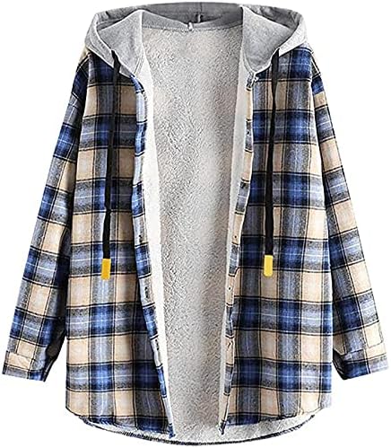 Bayan Flanel Ceket Polar Astarlı Düğme Aşağı oduncu gömleği Kış Sıcak Ekose Ceketler Bluz Tops Cepler ile