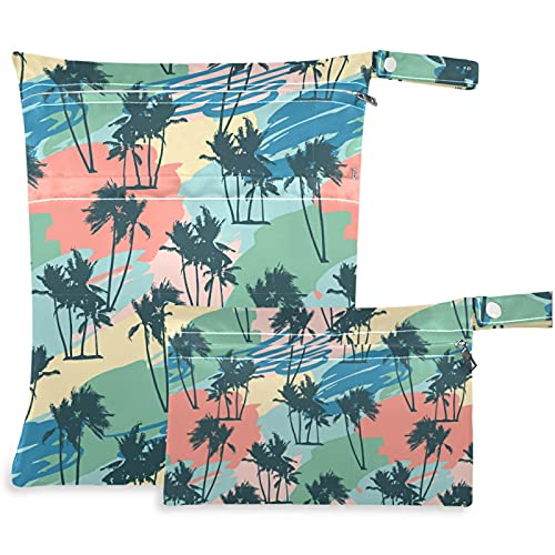 visesunny Tropikal Hindistan cevizi renkli desen Fermuarlı cepli 2 adet ıslak çanta Yıkanabilir Kullanımlık Seyahat
