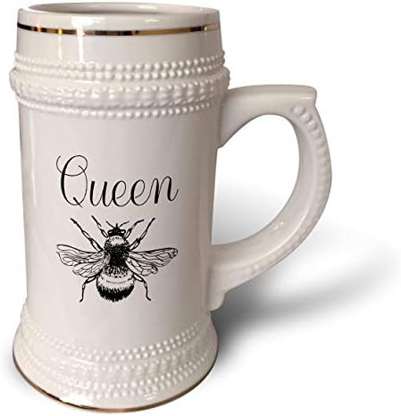 3dRose Kraliçe Arı. Beyaz üzerine siyah senaryo ve arı küçük resmi... - 22oz Steın Kupa (stn_327730_1)
