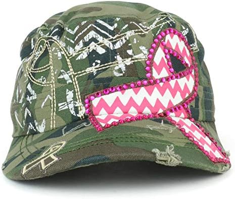 Trendy Giyim Mağazası Taşlı Pembe Kurdele Meme Kanseri Bilinçlendirme Düz Üst Şapka