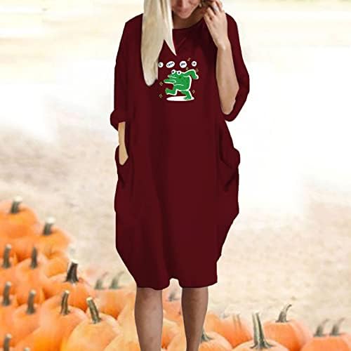 MIASHUI Kolsuz Örme Elbiseler Kadınlar için kadın Gevşek Elbise Eğlenceli Grafik Baskı Ekip Boyun İki Cepler 3/4 V